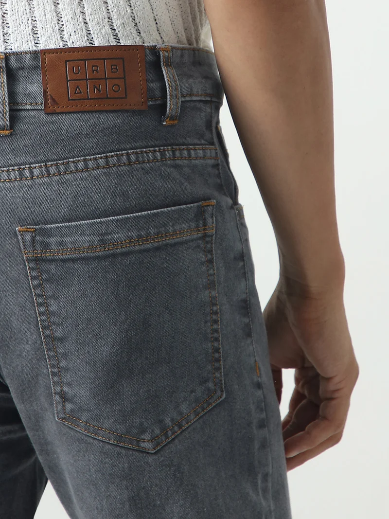 Urbano Fashion  Urbano Fashion Men's Grey Slim Fit Washed Denim Jeans Stretchable for Men | Best Price UAE